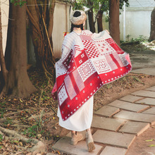 新疆西藏旅行拼接文艺大围巾秋冬度假保暖加厚复古风披肩斗篷外搭