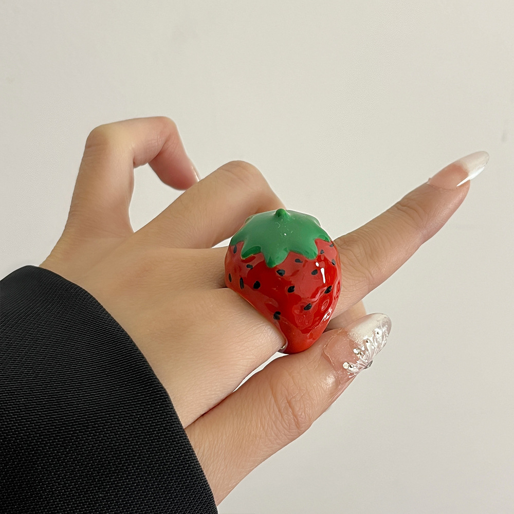 Rings Classification Cute Modern Style Apple Strawberry Alloy Resin Enamel Plating Women's Rings
