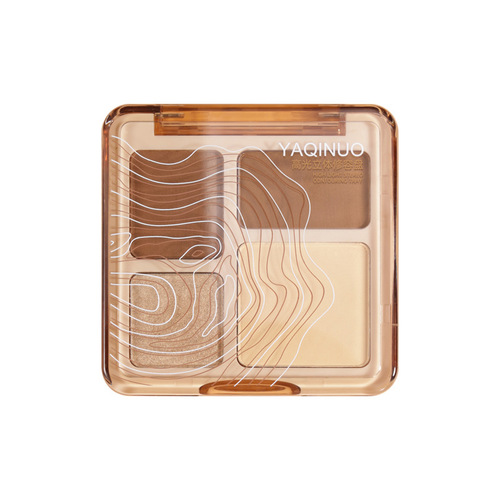 Yaqiino Four-Color Contour Palette - Integrated Highlight and Contour Palette, Matt Highlighting and Glitter Highlight Eyeshadow and Contour Palette