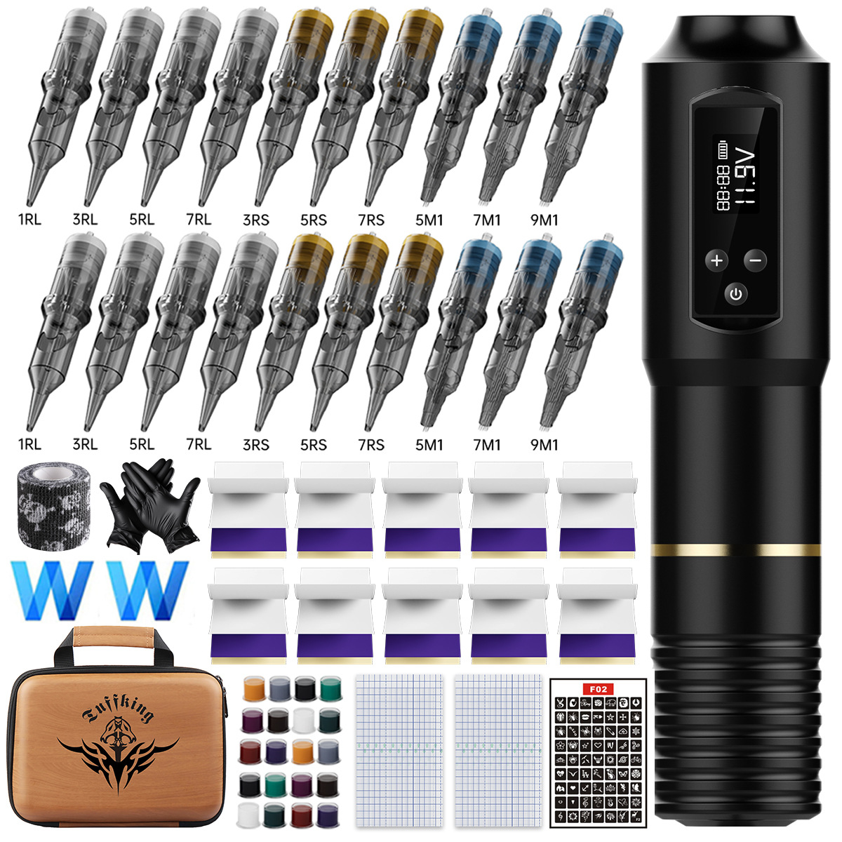 Juego de máquina de tatuaje Tuffking, máquina recargable todo en uno, pantalla HD, cable cortado, niebla, bolígrafo de tatuaje inalámbrico