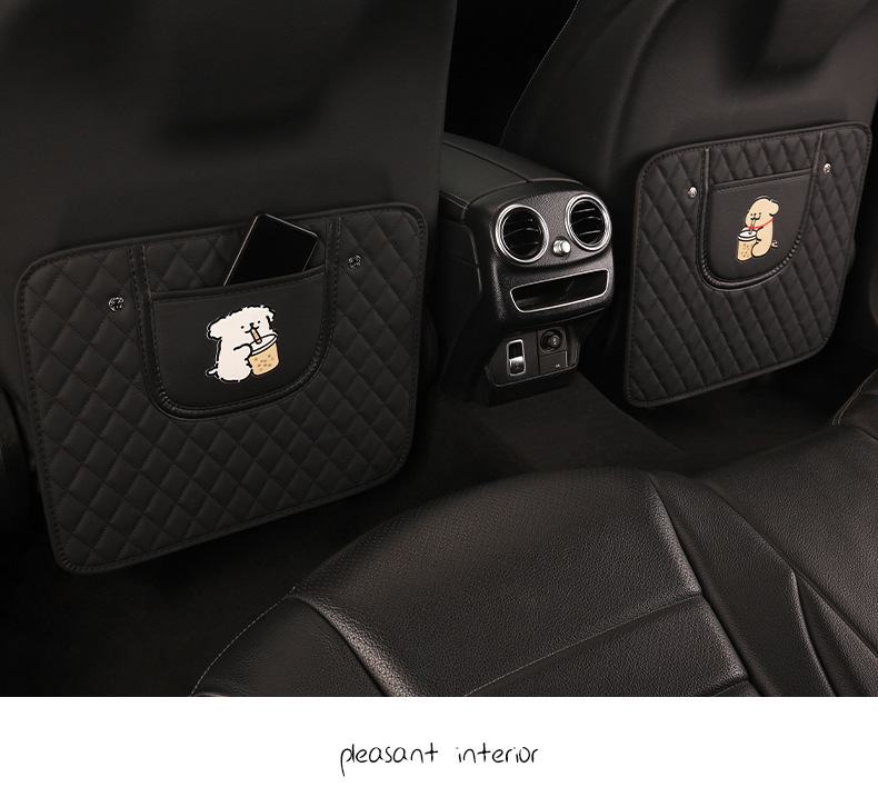 Simple cartoon car seat back anti-kick cushion car seat back anti-pollution cushion belt storage belt back pocket suspension type