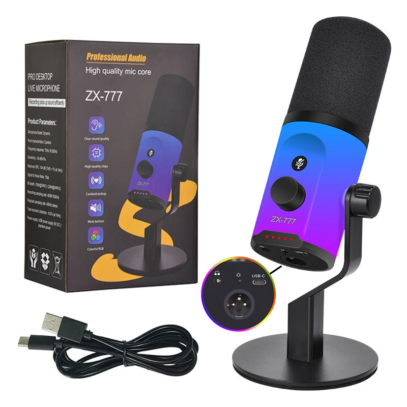 ZX777 динамический XLR/USB двухрежимный микрофон для радиозаписи, дубляжа, прямой трансляции, компьютерный настольный микрофон с шумоподавлением