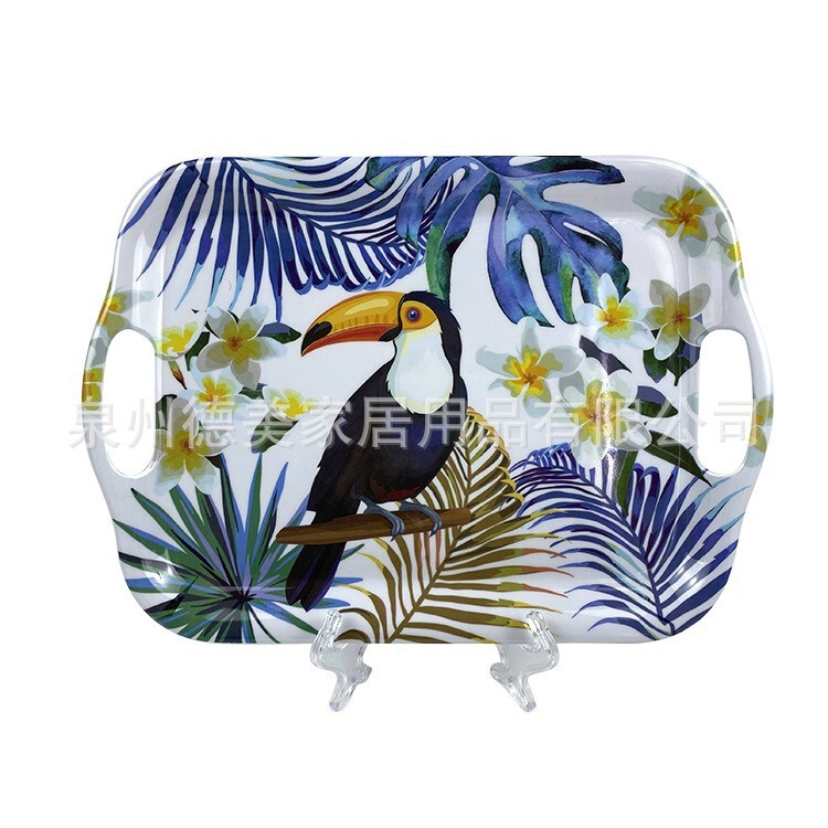 South American Spring/Summer Series Melamine Tableware Set: Toucan Melamine Tray, Salad Bowl, Fruit Plate, Fork, Spoon