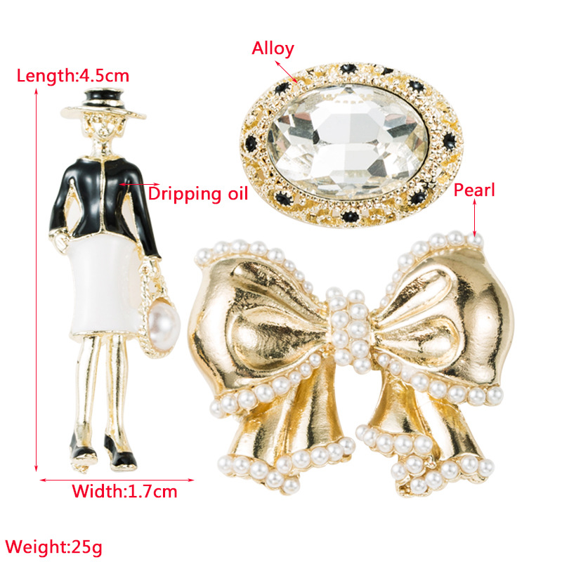 Fashion Human Bow Knot Alloy Enamel Inlay Artificial Gemstones Pearl Womenu0027S Brooches