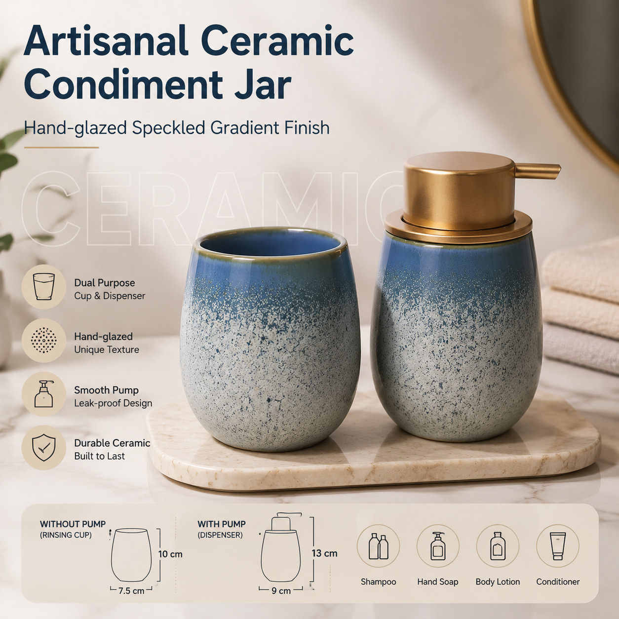 Kiln-turned blue ceramic mouthwash cup, hand sanitizer and lotion bottle, light luxury high-end hotel and guesthouse bathroom toiletry dispensing bottle