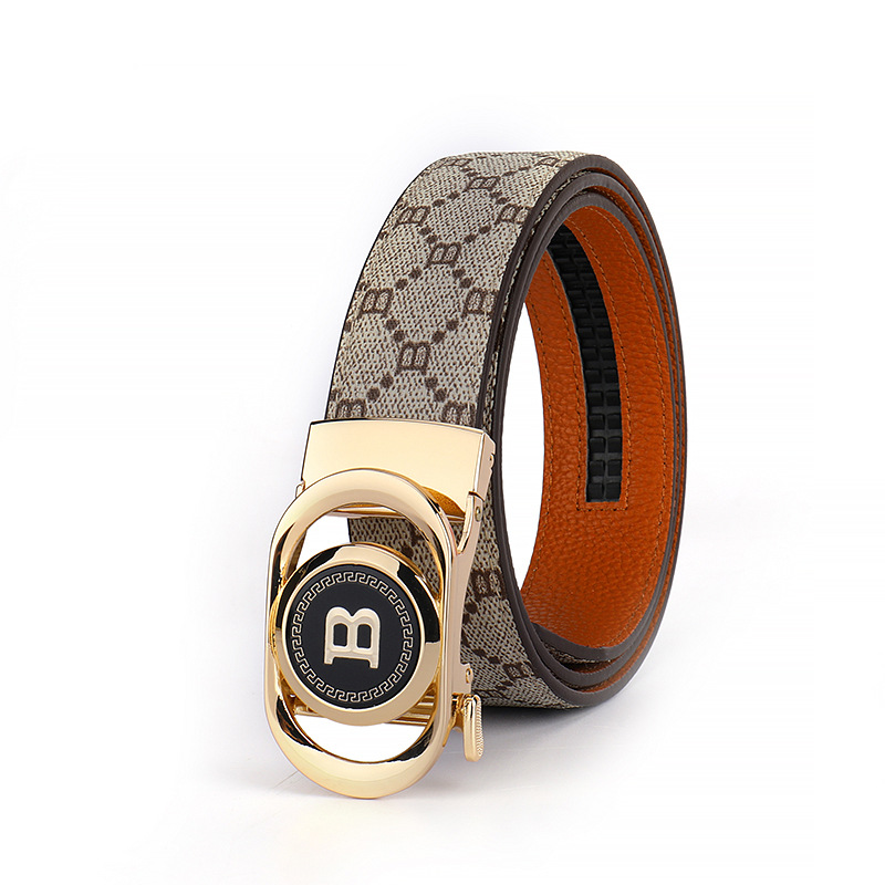 Cinturón de cuero genuino para hombre, informal, de negocios, impreso, popular, resistente a los arañazos y al desgaste, hebilla de cinturón, fabricante transfronterizo, venta directa al por mayor