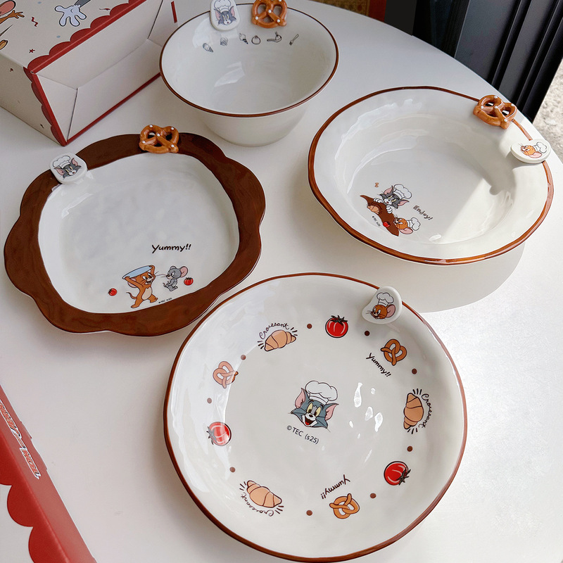 正品授权IP猫和老鼠陶瓷盘家用菜盘蛋糕盘沙拉碗酸奶雪糕牛奶汤盘|undefined