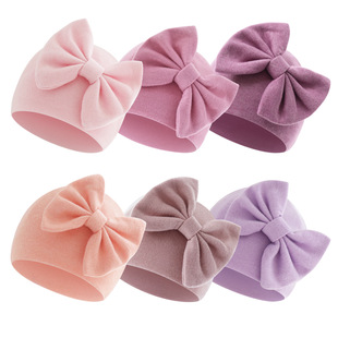 Amazon Foreign Trade Baby Hat Baby Bow Pullover Hat Newborn Double Layer Autumn and Winter Warm Hat