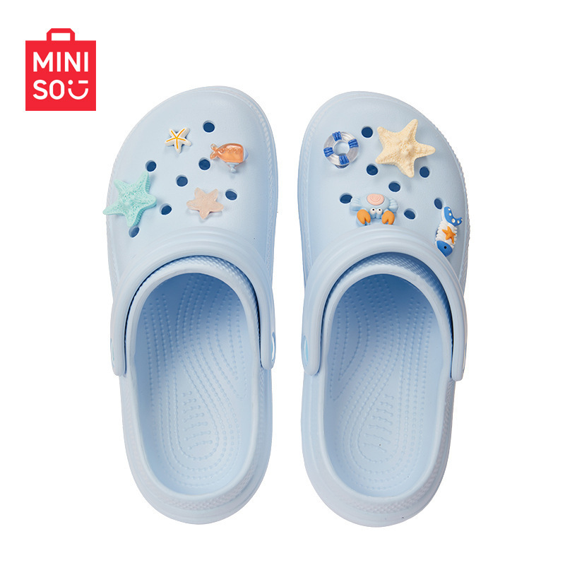 MINISO名創優品の有名な高品質の穴あきスリッパ、厚底カジュアル、かわいい、通気性のあるスリッパ、ビーチシューズ、消臭アウターウェア、アウトドア|undefined