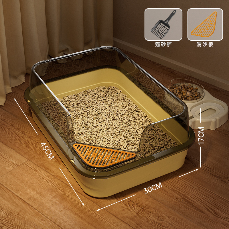 Lavabo de arena para gatos de gran tamaño, caja de arena para gatos semicerrada, gran caja de arena para gatos abierta, suministros para mascotas de gran tamaño