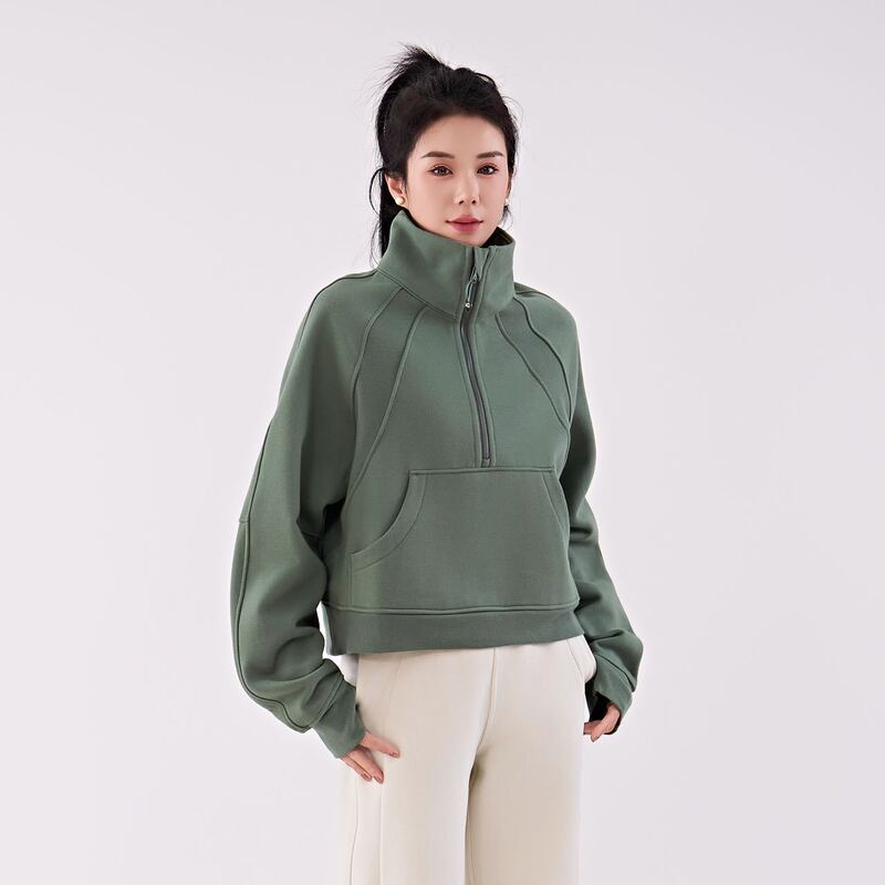 高版本lulu女士超宽松款烟囱领卫衣半拉链女瑜伽服秋冬款加绒外套|undefined