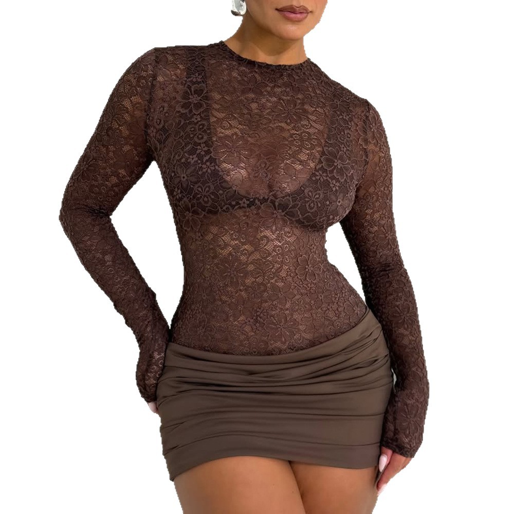 Comercio exterior Europa y América ropa de mujer 2026 primavera nueva perspectiva de encaje sexy apertado plegado vestido corto de cadera image 5
