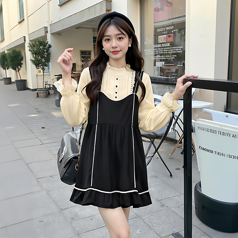 65-160kg Plus Size Princess Two-Piece Women's Clothing 2025 Spring New Fat mm Shirt Suspender Dress