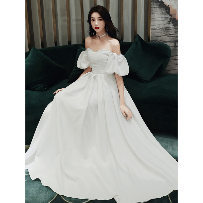 White Dress for Women 2026 New Style Banquet Elegant Socialite Long Dress Party Off-Shoulder Strapless Evening Dress
