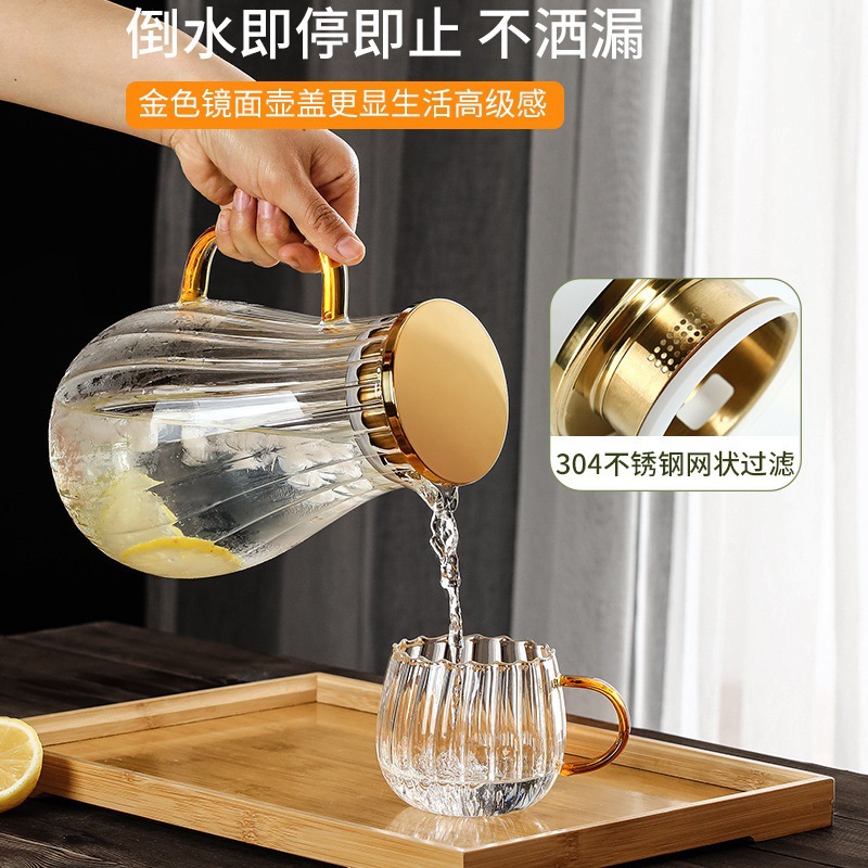 Creativo rayado gota de agua fría botella de agua borosilicato vidrio tetera hogar cubierta de acero inoxidable gran capacidad botella de agua fría