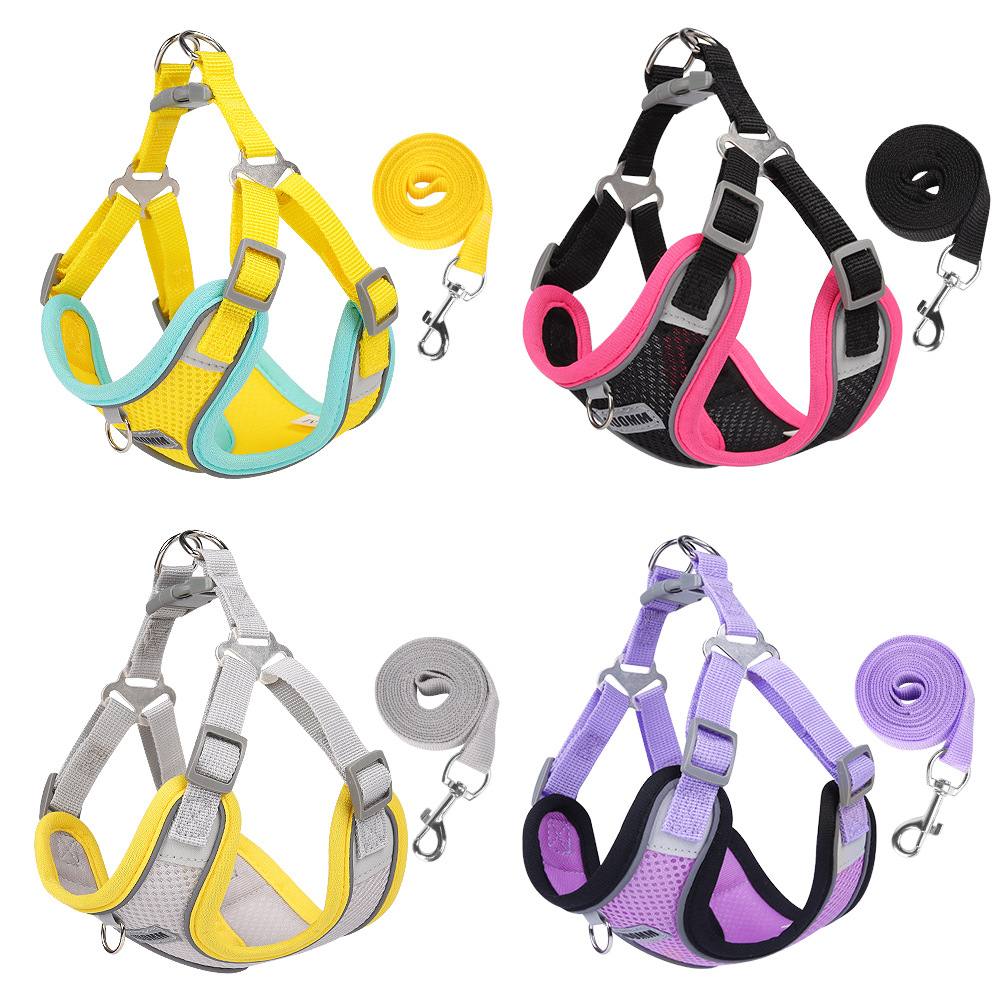 Arnés transpirable tipo chaleco para mascotas con alta visibilidad reflectante y contraste de color para perros pequeños y correas para perros.