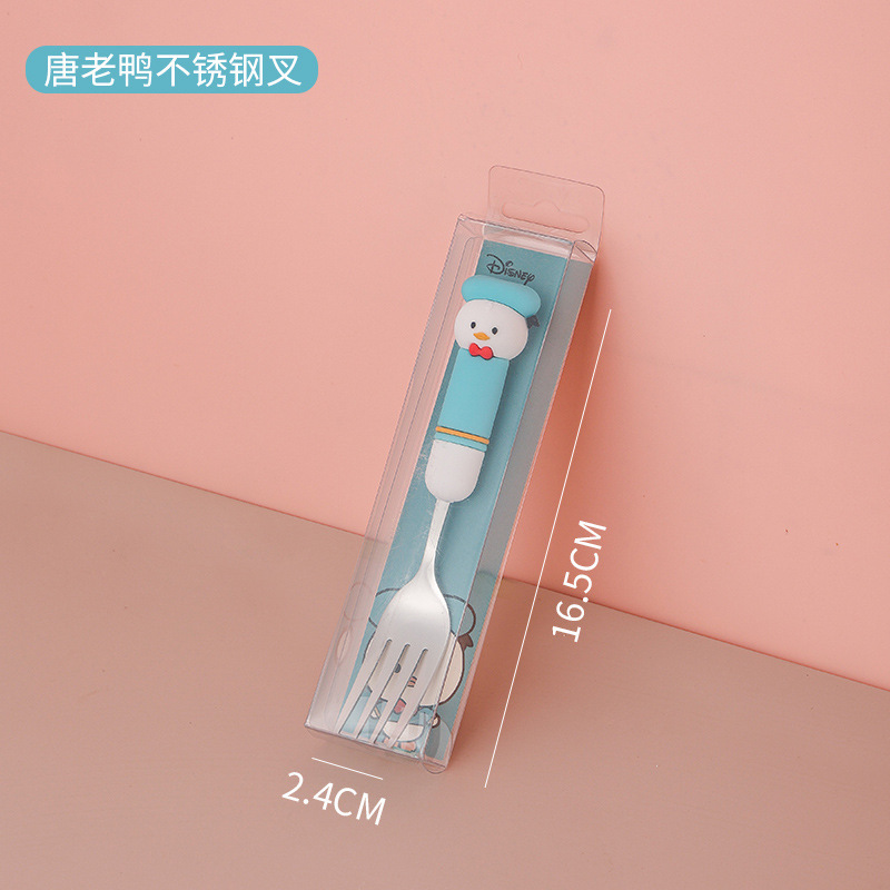 Cuchara de acero inoxidable de Disney Juego de tenedor y cuchara para niños Cuchara de comida casera Cuchara de comida para bebés Cuchara pequeña Dibujos animados de alto valor