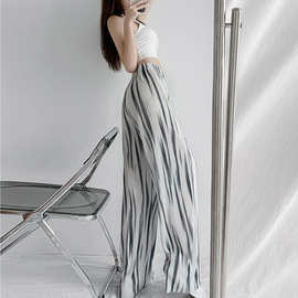 拖地阔腿裤女薄款夏季新款高腰直筒宽松扎染休闲裤子高街