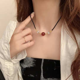 红玛瑙转运珠编织绳项链女轻奢小众设计高级锁骨链2023新款爆款