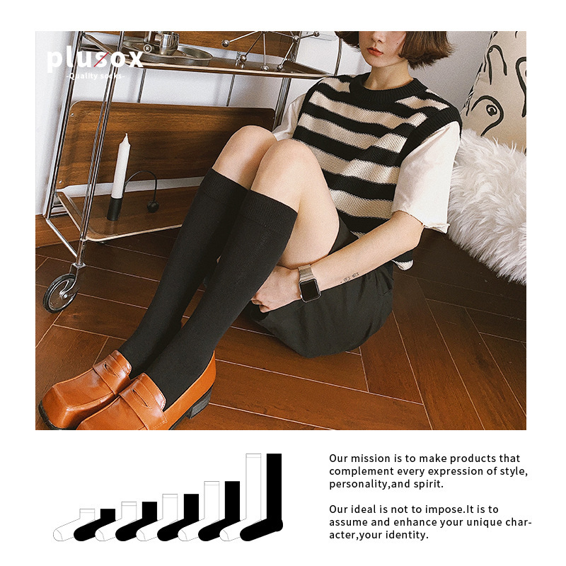 Black socks Women's Mid-tube socks autumn and winter ins trendy spring and autumn jk stockings with leather shoes Mary Jane loafers