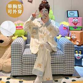 秋季带胸垫睡衣女长袖纯棉新款少女卡通小狗甜美春秋家居服套装