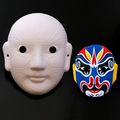 1-Imprinted Peking Opera Mask Hand-Painted White DIY Craft Activity for Kindergarten Children, Clay White Mold Mask