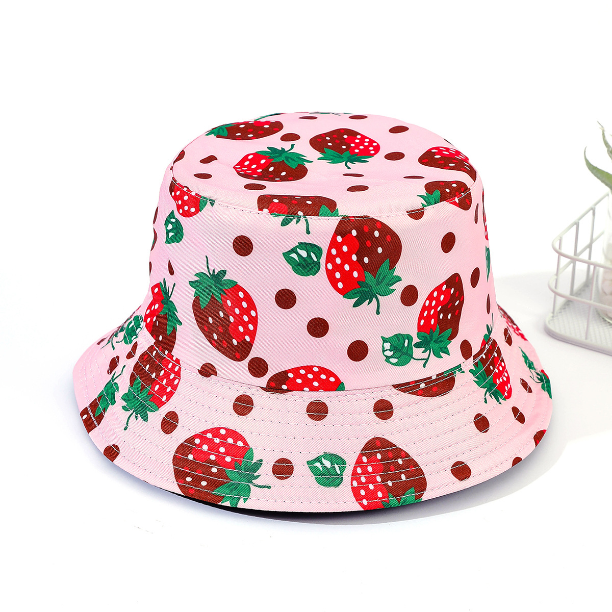 Creativo nuevo patrón de fruta sombrero de pescador europeo y americano hombres y mujeres de ocio al aire libre protección solar sombrero de doble cara