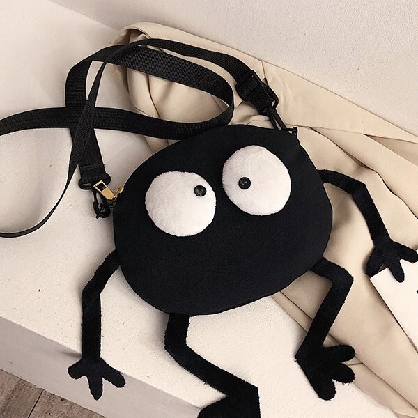 New Ins Small Round Bag Funny Canvas Bag Crossbody Bag Women's High-end Fashionable Korean-style Small Black Briquettes Shoulder Bag