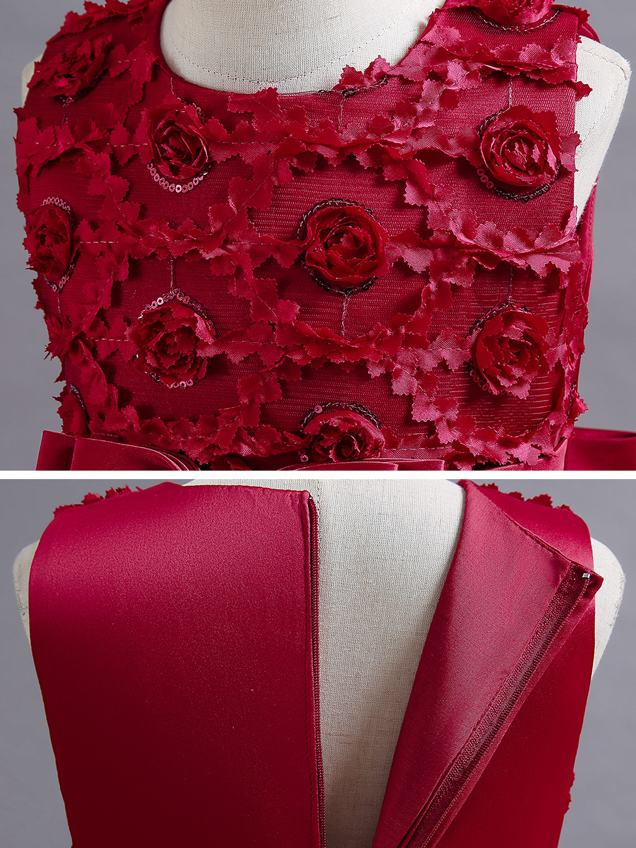 Girls' Dress Flower Girl's Puff Flower Wedding Dress Temperament Small Model Show Tail Dress Children's Piano Performance Dress