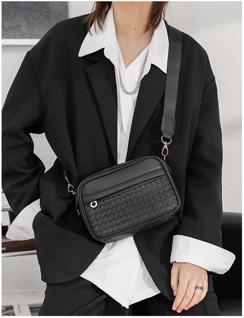 Fashion Weave Leather Shoulder Bag Men Crossbody Bags Luxury Design Cross Body Messenger Bag Male Shoulder Bag Bandolera Hombre