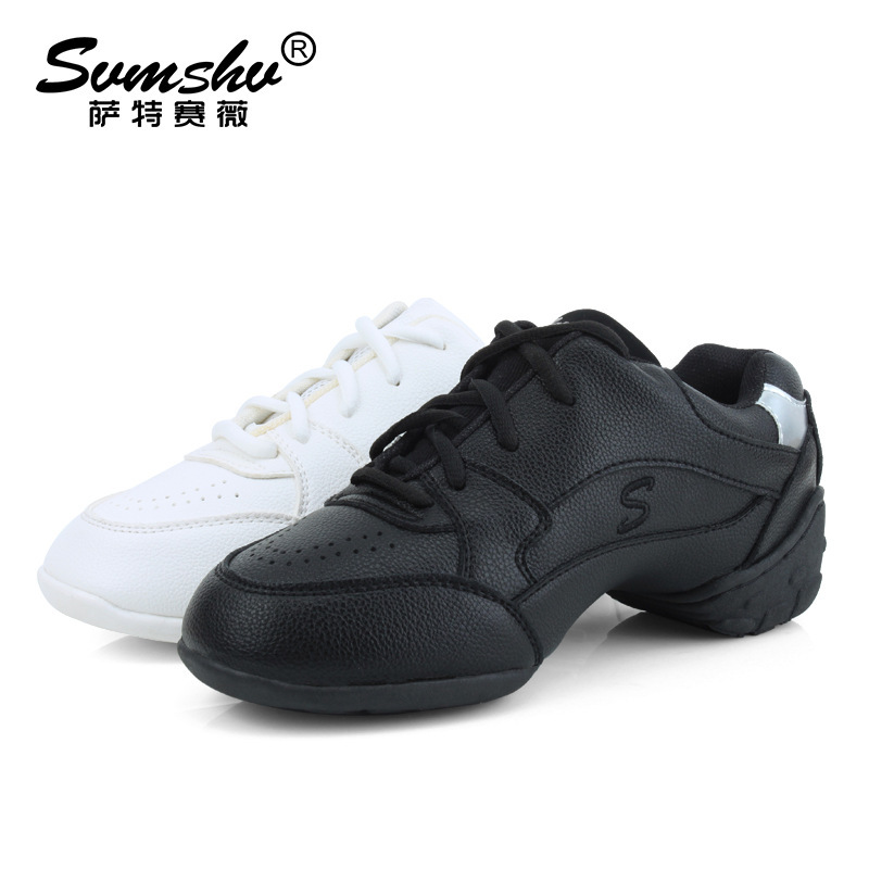 Women's Modern Jazz Square Dance Shoes Men's Black Soft-soled Cowhide Outdoor White Dance Shoes Outwear Fashion Summer