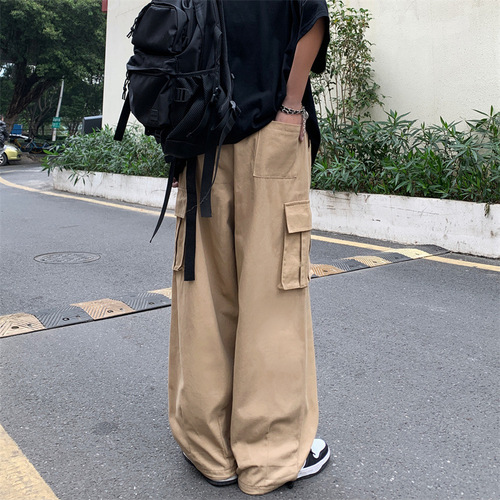 Stylish Retro Multifunctional Straight Leg Work Pants for Men - Spring and Autumn Hip-Hop Streetwear Loose Casual Wide Leg Floor-Length Pants
