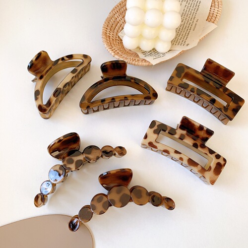 French retro leopard print shark clip large hair clip back of the head Korean hair clip feminine girl hair accessories