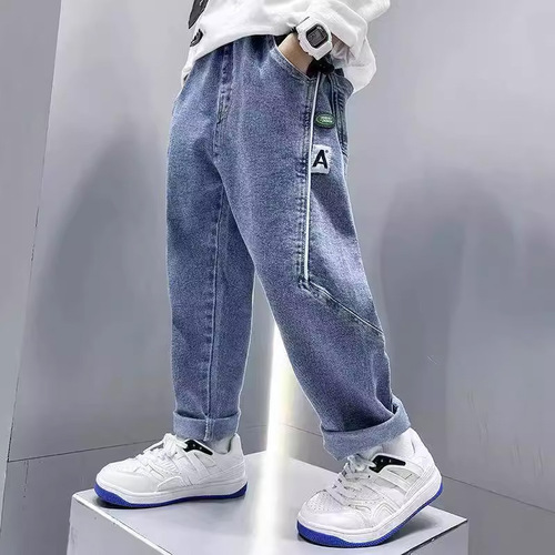 Boys' Pants Spring and Autumn 2024 New Style Medium and Large Children Stylish Casual Trousers Korean Version Jeans Trend Cross-border Wholesale