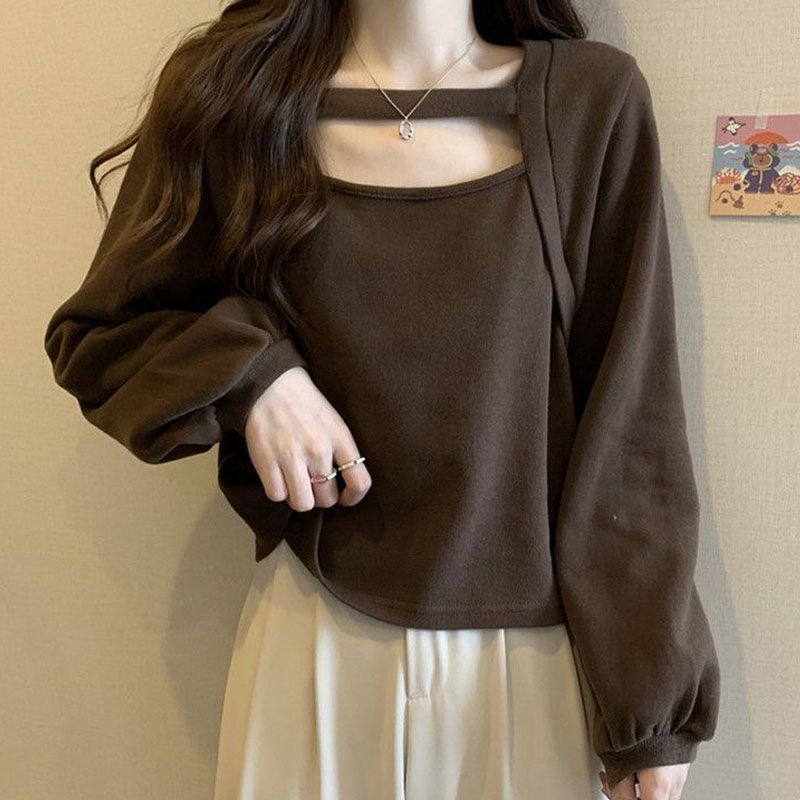 Plus Size Velvet Long-Sleeved T-Shirt for Women in Spring & Fall Design for Fat mm to Cover Belly, Cut Out Square Collar, Inner Top and Bottoming Shirt Plus Size Velvet Long-Sleeved T-Shirt for Women in Spring & Fall Design for Fat mm to Cover Belly, Cut Out Square Collar, Inner Top and Bottoming Shirt