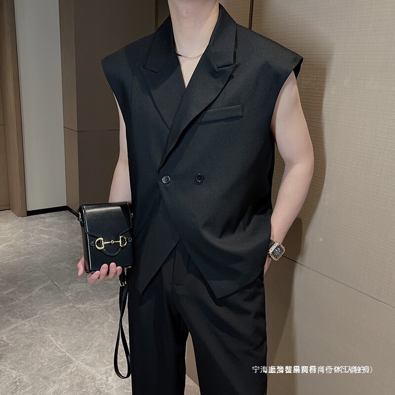 Light Mature Style Suit Collar Design Sleeveless Vest Men's Night Hairstylist Suit Vest Casual Loose Jacket White