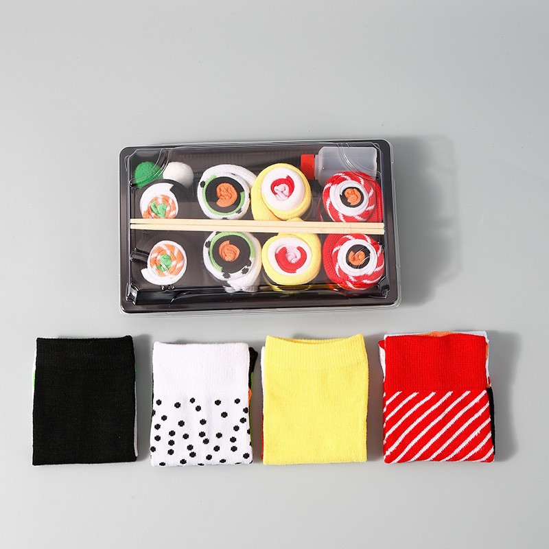 [4 pares de caja de regalo] calcetines de pizza creativos de algodón absorbente de sudor tendencia de personalidad de regalos extraños calcetines