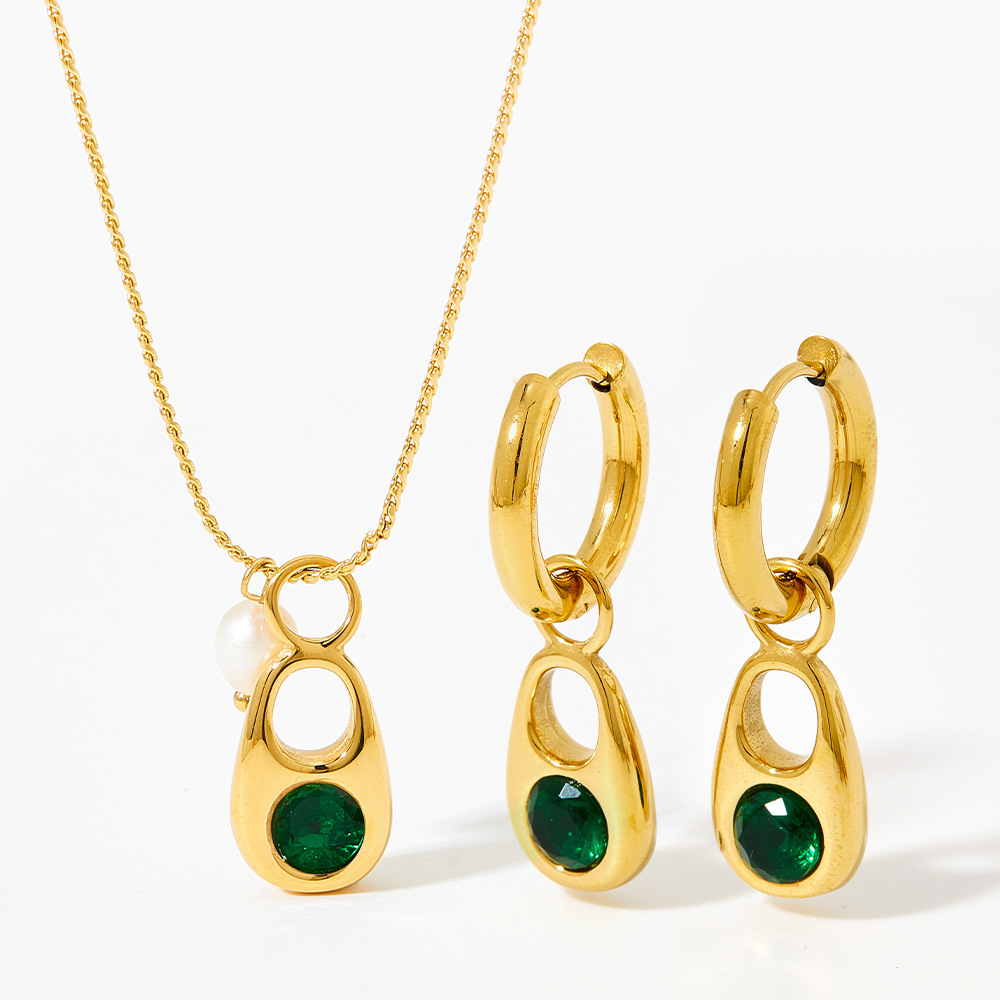 Fashion Geometric Stainless Steel Plating Zircon Womenu0027S Earrings Necklace