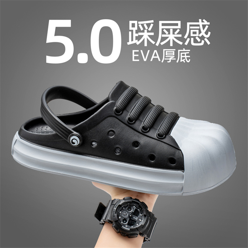 Zapatos con agujeros, ropa exterior antideslizante y transpirable de verano para hombres, zapatillas deportivas Baotou, sandalias de playa para jóvenes de doble uso para conducir