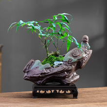 创意中式紫砂盆景花盆禅意桌面摆件陶瓷老桩飘枝绿植花盆陶瓷装饰