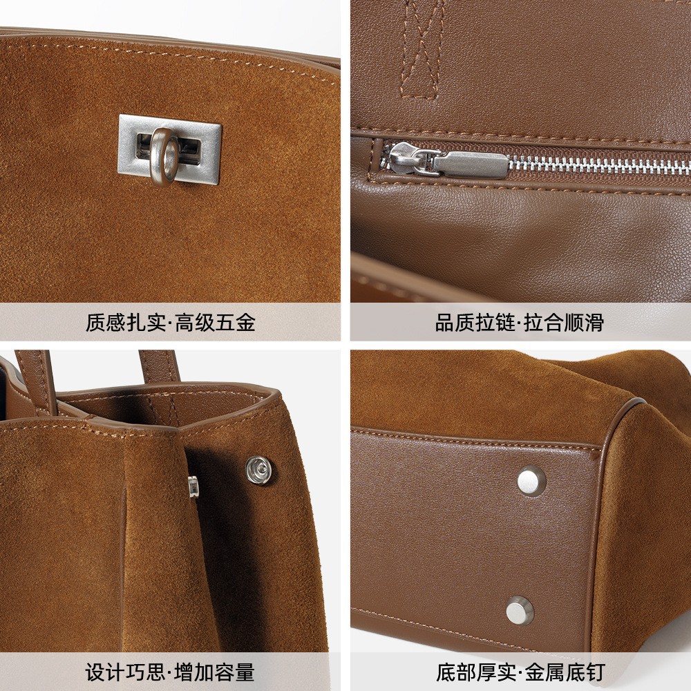 Autumn/Winter New Genuine Leather Women's Bag Luxury Matte Cowhide Tote Large Capacity Commuter Shoulder Bag - Thumbnail 3