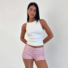 2025亚马逊多色时尚修身热裤亮片纯色黑色中腰性感直筒女短裤