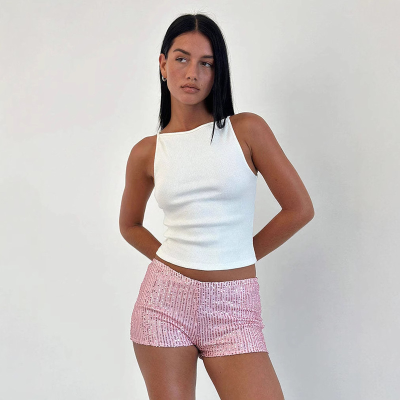 2025 Amazon Multi-Color Fashion Slim Hot Pants Sequined Pure Color Black Mid-Waist Sexy Straight Women's Shorts 2025 Amazon Multi-Color Fashion Slim Hot Pants Sequined Pure Color Black Mid-Waist Sexy Straight Women's Shorts