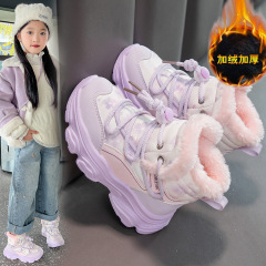 少女防寒雪地靴男児2024冬少女は足にベルベットをつけてショートブーツの綿靴の中の大童保温靴を厚くした