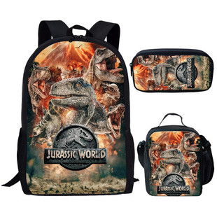 Amazon New Jurassic World Dinosaur Backpack Jurassic World Student Schoolbag Lunch Bag Pencil Bag