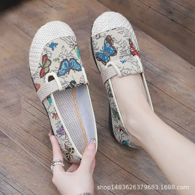 Популярная пекинская тканевая обувь, весенняя женская обувь, маленькие повседневные туфли без шнуровки с ароматной бабочкой, женская обувь среднего и пожилого возраста.