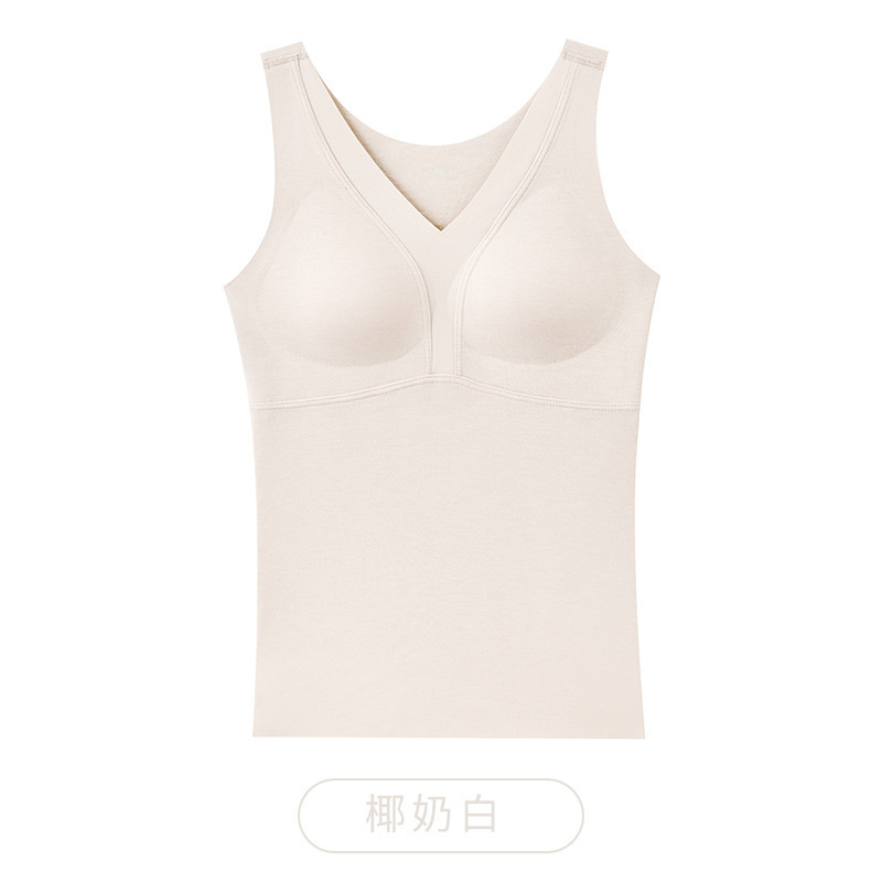 新品磨毛保暖背心女士带胸垫秋冬季新款修身内搭吊带打底上衣|undefined