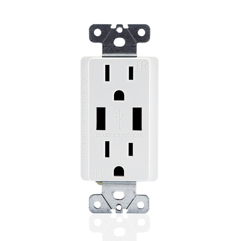 North American ul certified usb socket 3.1A/3.6A with protective door double Type-A US gauge socket 15A American 20A