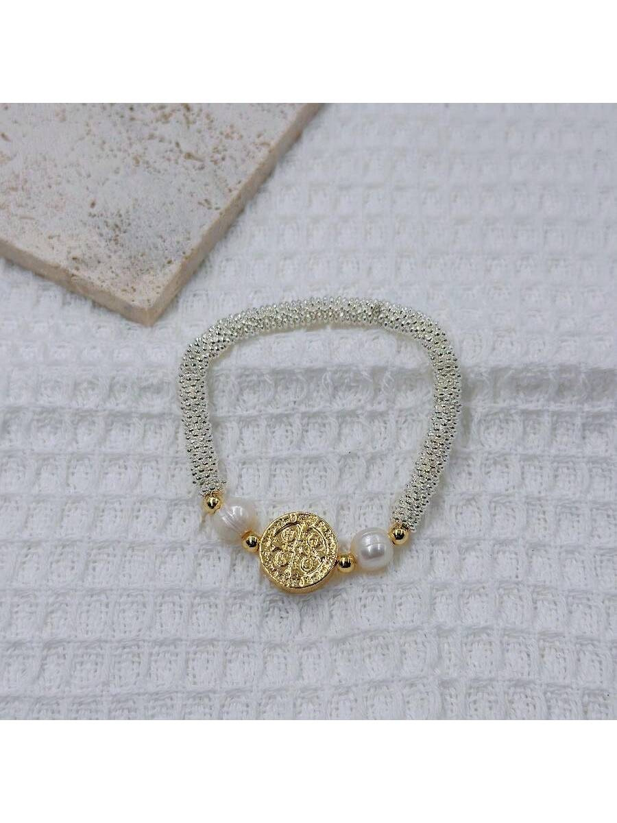 Round, Virgin Mary Pattern Women's Gender Copper Plating Flakes Round Virgin Mary Bracelets