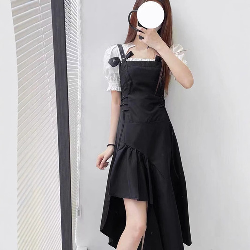 Black Strapless Belted Dress Women's Set Unique Design Summer Fresh Sweet